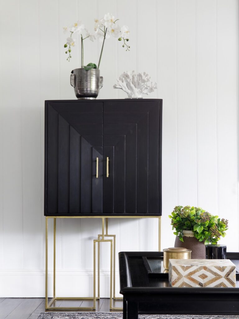 Queenslander home styling piece, modern side unit with gold accents
