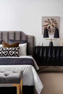 Bed and bedside table in a luxury bedroom